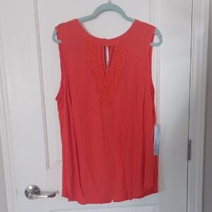Sleeveless Crochet-Trim Top in Coral